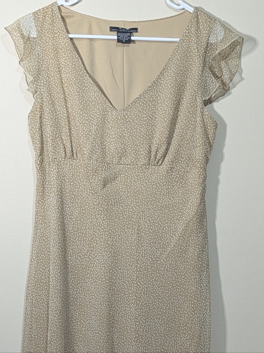 Faith Love Passion Dress Size 12 Beige Polka Dot Midi Flutter Sleeve Cottagecore